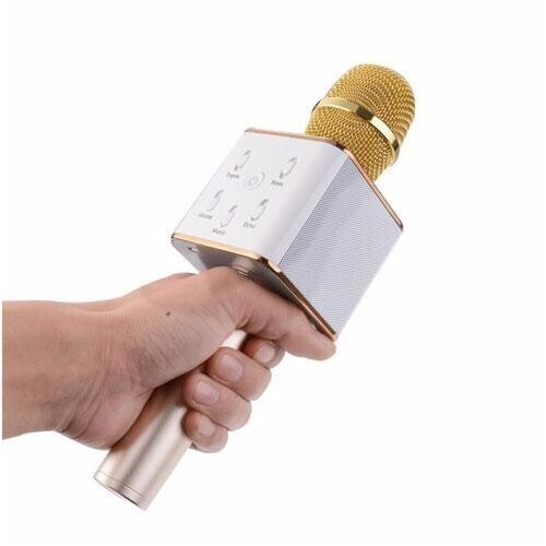  [Chính Hãng]Bộ micro hát karaoke kèm loa Bluetooth phát beat KVM-Q7_vàng  Fxịn