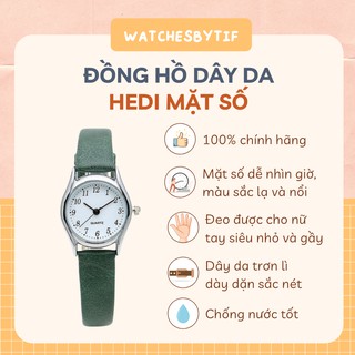 Đồng hồ nữ HEDI Hàn Quốc dây da xanh lá 22mm