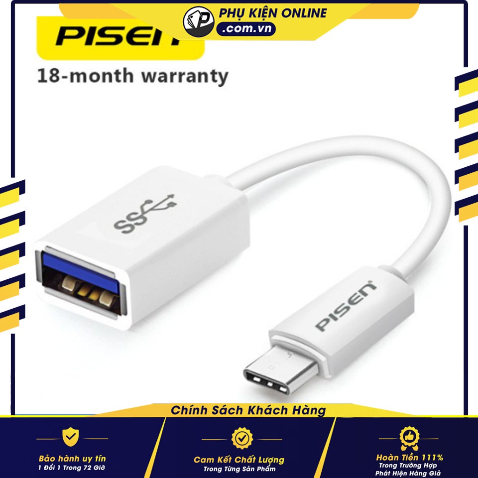 Cáp OTG PISEN Cổng TYPE C 15CM - BH 3 tháng 1 đổi 1