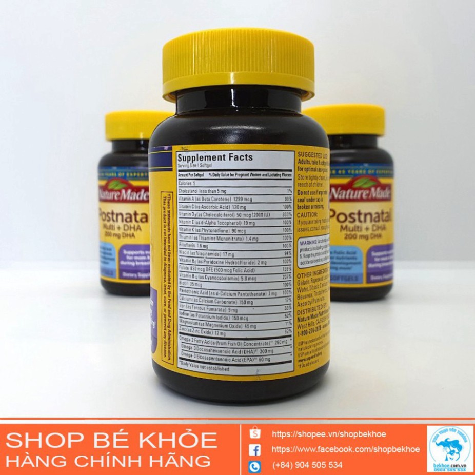 SALE KHÔ MÁU Vitamin sau sinh Postnatal Multi +DHA Nature made - Postnatal 200mg DHA SALE KHÔ MÁU