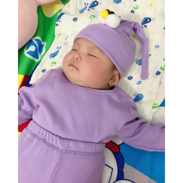[Bé 5-15kg] Bộ dài tay thun gân kèm nón mắt Minky Mom cho bé trai bé gái từ 5-15kg
