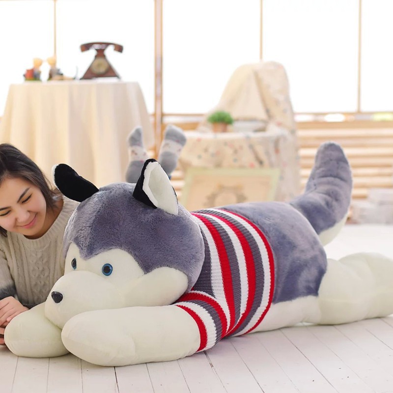 Gấu Bông Gối Ôm Chó Husky Bông Cute Khổ vải 1m3 - Quà Tặng