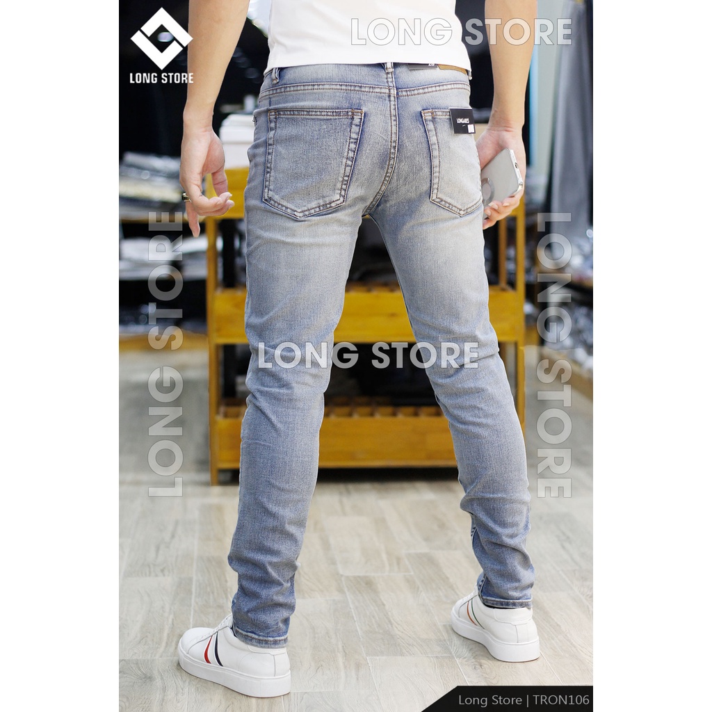 Quần jean nam trơn màu xanh bạc nhạt cao cấp ống đứng dáng ôm skinny chất bò co giãn LONGARES Tron106