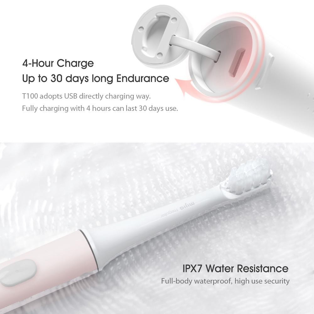 Xiaomi Mijia T100 Sonic Bàn chải đánh răng điện dành cho người lớn Bàn chải đánh răng tự động siêu âm USB MỚI có thể sạc lại IPX7 Không thấm nước