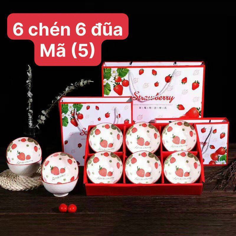BỘ 6 CHÉN HỌA TIẾT KÈM ĐŨA,giao mẫu ngẫu nhiên,,,