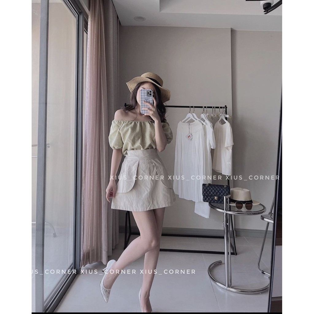 Set áo linen xước mix chân váy kaki dày dặn S68 | BigBuy360 - bigbuy360.vn