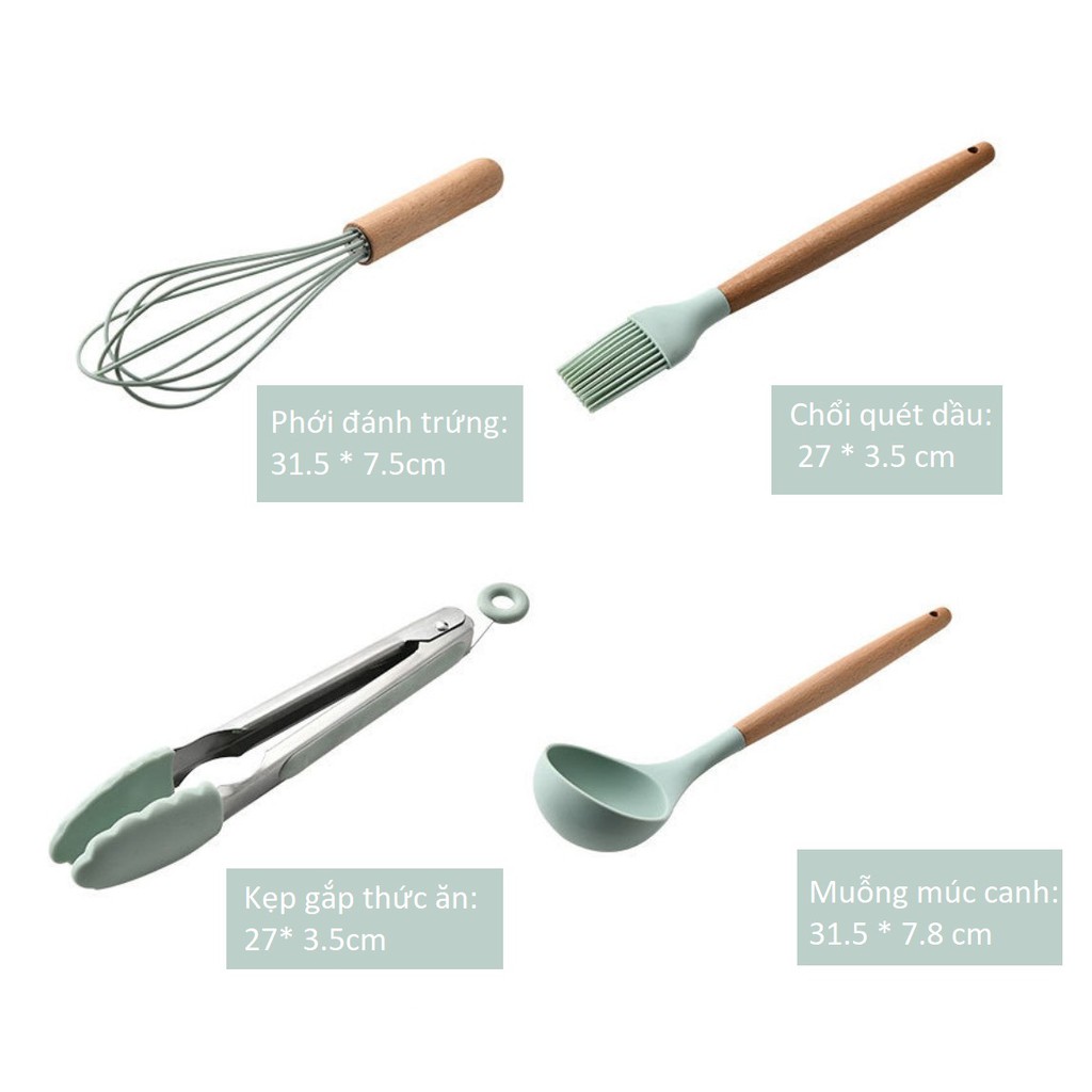 Bộ dụng cụ bếp nấu ăn Silicone Kitchenware Set 9 Món dùng cho chảo không dính