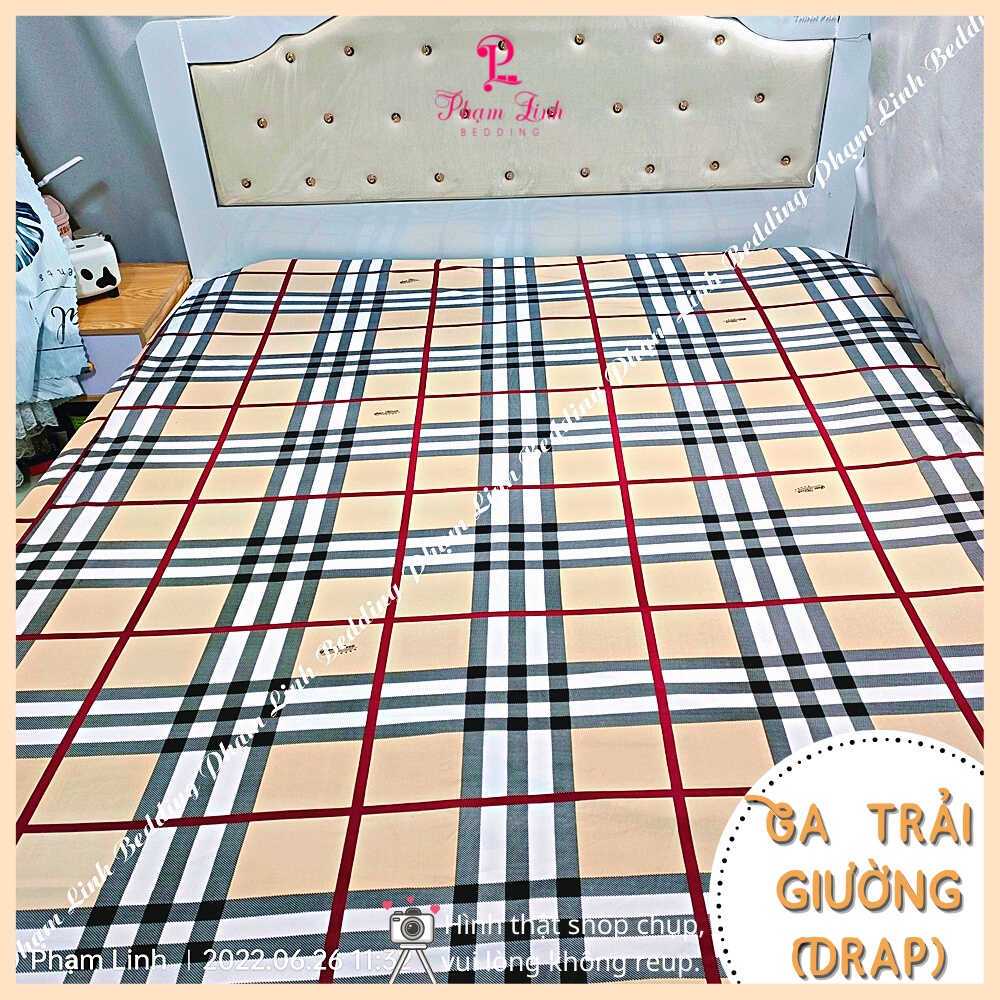 [Nhiều size] Bộ 4 món Ga trải giường vải thun Hàn Quốc in3D sợi Polyester drap bo chun vỏ gối nằm áo gối ôm caro vàng đỏ