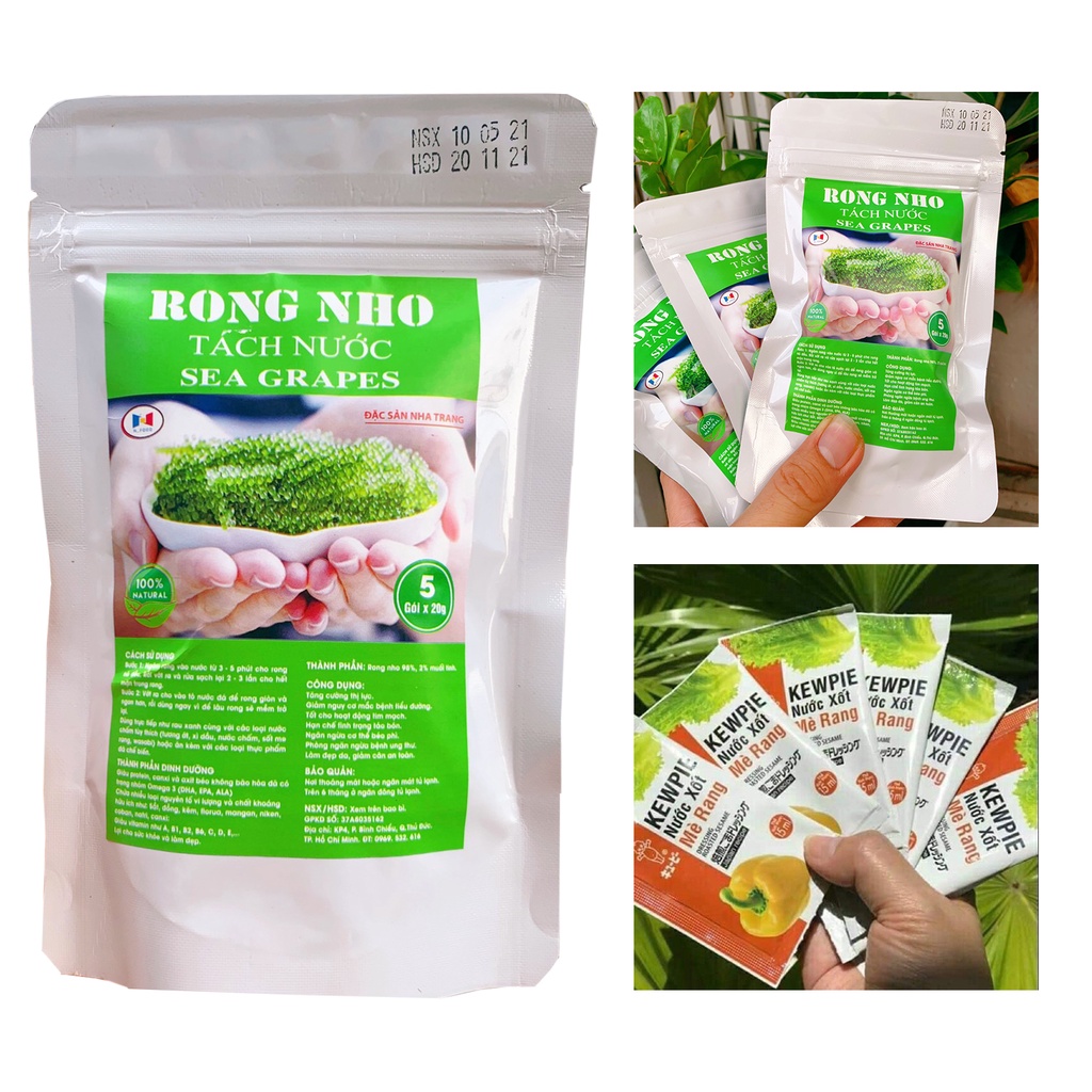 Rong Nho tách nước Gói 25gr - nở dc 60gr tươi - SEAWEED - kèm sốt mè