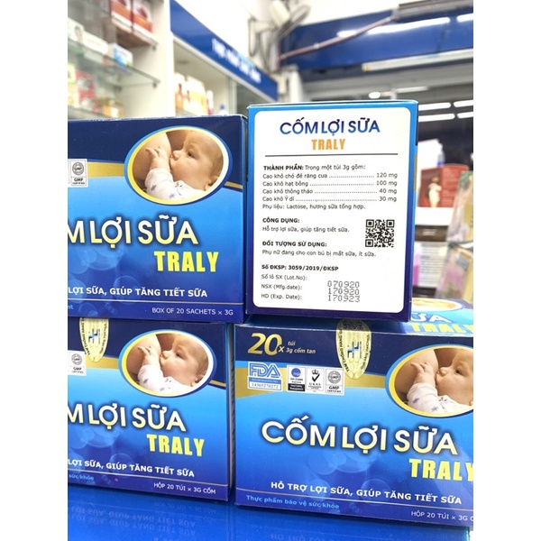 Cốm lợi sữa TRALY Hộp 20 gói - Hỗ trợ lợi sữa, giúp tăng tiết sữa - Traly hiệu quả hơn Mummilk đã được kiểm