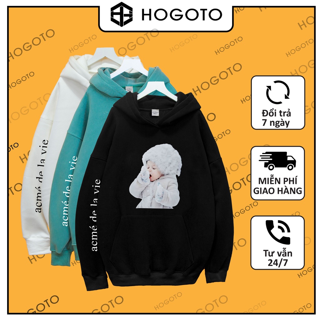 Áo nỉ hoodie ADLV EM BÉ TUYẾT Hogoto shop , Áo nỉ hoodie unisex nam nữ form rộng oversize chất liệu Cotton