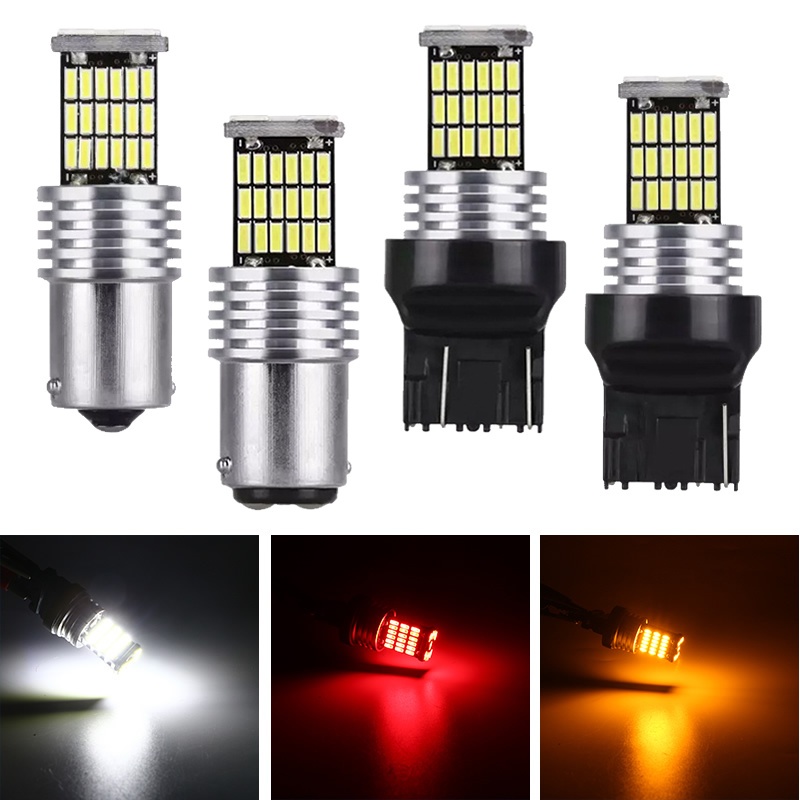 Set 1 / 2 Bóng Đèn LED BA15S P21W 1156 BAU15S PY21W T15 W16W 1157 P21 / 5W BAY15D 45SMD 4014 Chip Xi Nhan 12V T10 Chuyên Dụng Cho Xe Hơi