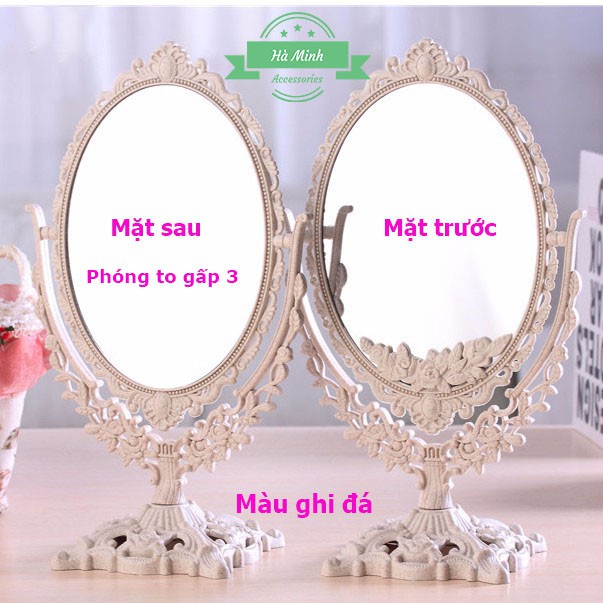 Gương trang điểm để bàn 2 mặt vintage phong cách tiểu thư công chúa ( có zoom x3)