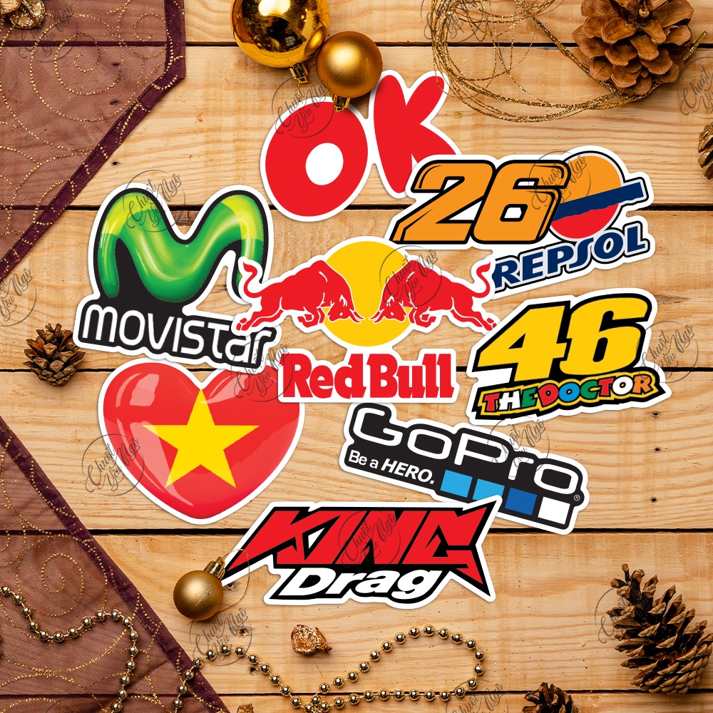 Bộ 40 logo tem decal không trùng dán trang trí xe máy nón bảo hiểm laptop điện thoại chống nước