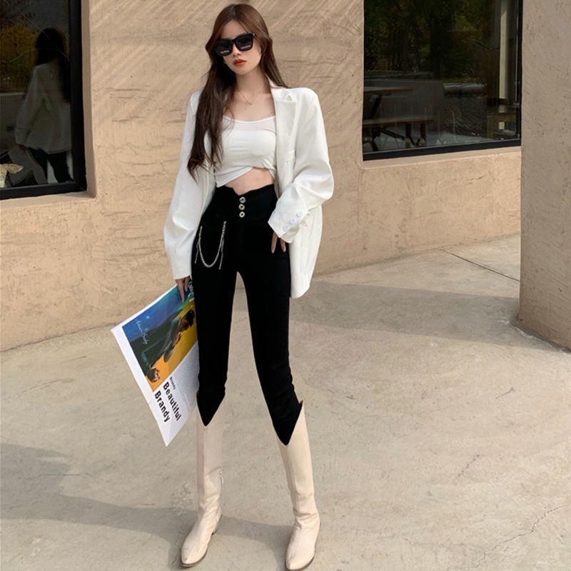 .Quần legging nhung đen lưng cao thời trang thu đông cho nữ 2021