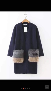 Cardigan len túi lông