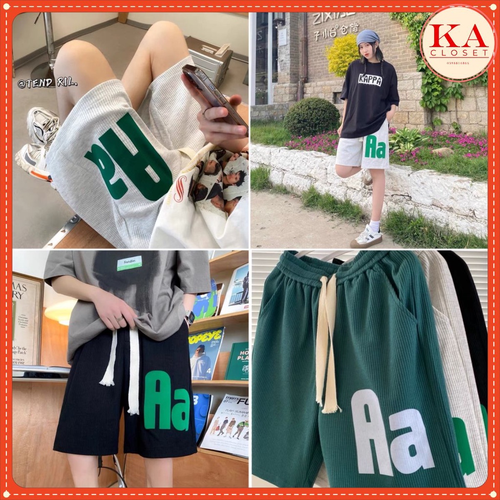 Quần short đùi chữ A, chất bo cotton dầy dặn. luồn dây bản to, unisex nam nữ 60kg trở xuống mặc đẹp