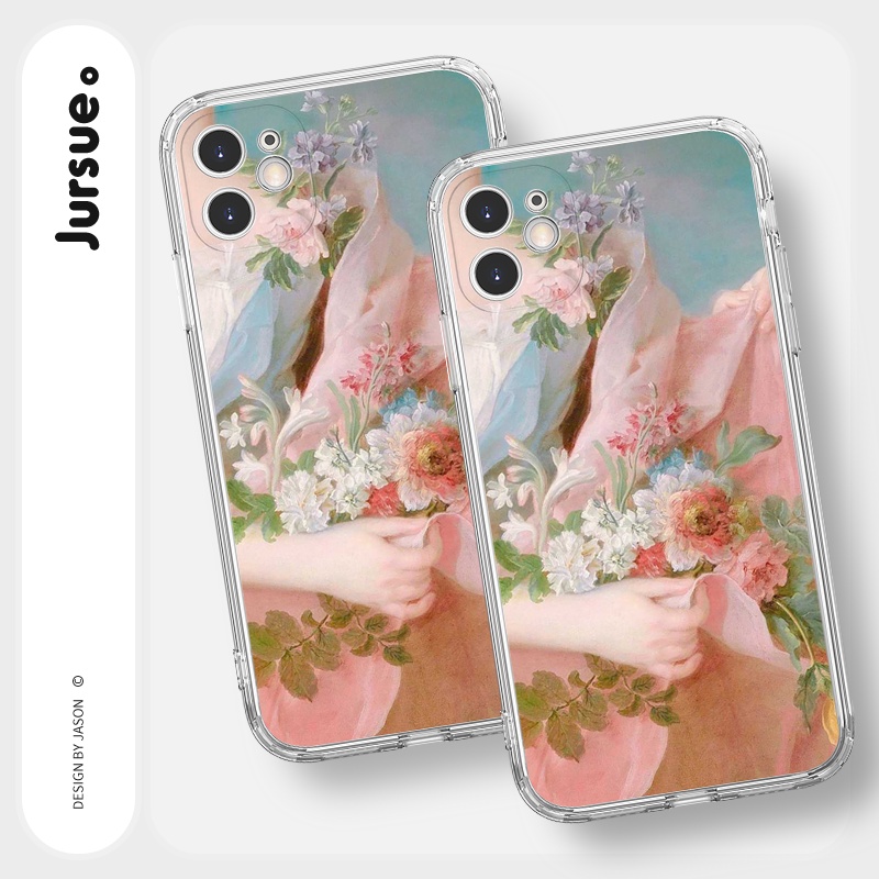 Ốp lưng JURSUE viền vuông mềm hình dễ thương đẹp cho iPhone 13 12 11 Pro Max SE 2020 X XR XS ip 8 7 6 6S Plus kute Y187