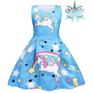 Unicorn Girls Dress Christmas Spring and Summer New Unicorn Girl Dress in European and American printed Cotton Dress Chrismas Costume