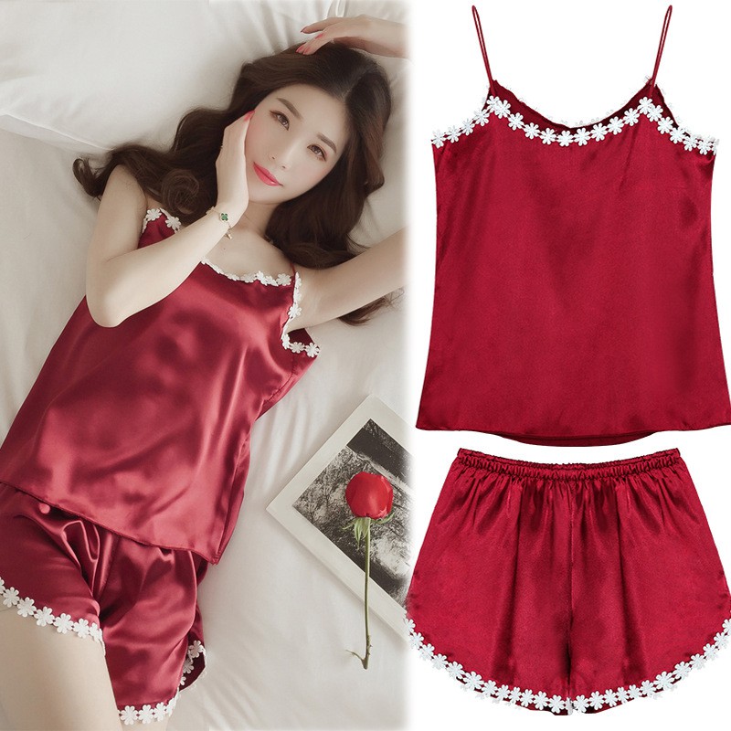 Bộ ngủ mặc nhà lụa thái 2 dây pha ren mỏng sexy quyến rũ BMNG6 | BigBuy360 - bigbuy360.vn