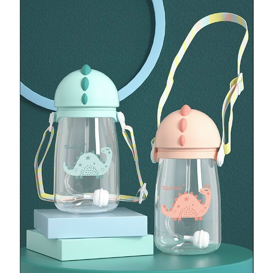 Bình Uống Nước Cho Bé Có Ống Hút Silicon Siêu Mềm Kichilachi Kèm Dây Đeo Dung Tích 350ml