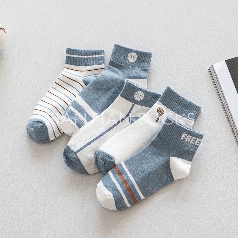 TIAN TIAN T031 Vớ tất nam bóng đá cotton miệng nông màu xanh dương