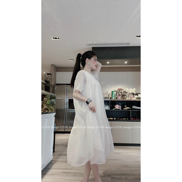 Váy dáng suông thiết kế nữ, váy tơ chấm bi mặc đi chơi, đi tiệc, đi học nữ tính, nhẹ nhàng Minxu Shop mã  VAY11