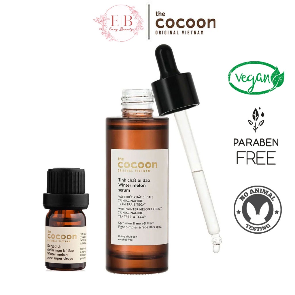 Bộ Đôi Cho Da Mụn Tinh Chất Bí Đao 70ml Và Dung Dịch Chấm mụn 5ml Cocoon