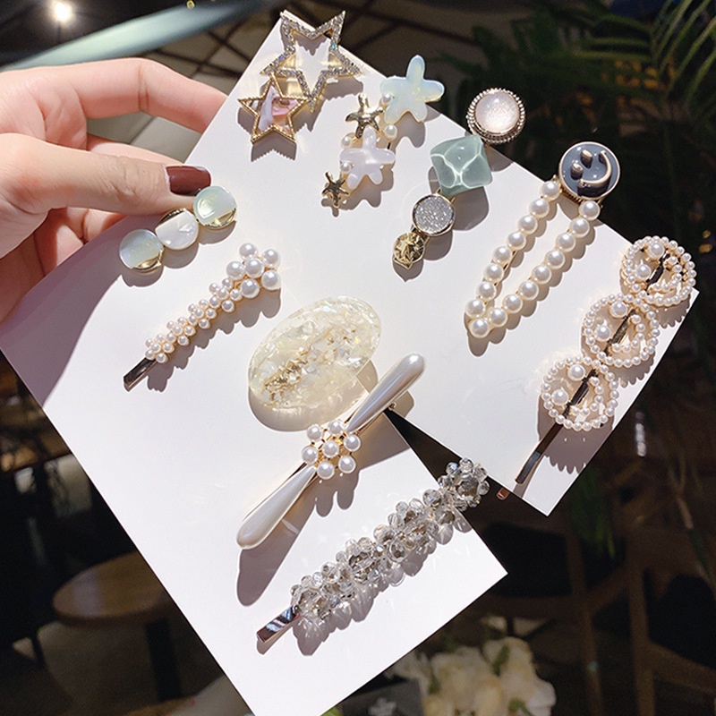 Kẹp Tóc Đính Đá Và Ngọc Trai Nhân Tạo Phong Cách Retro Thời Trang