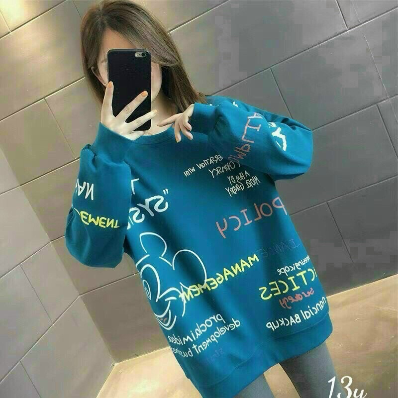 Áo phông nữ tay dài in hình Mickey dễ thương, phom dáng rộng, chất vải nỉ da cá đẹp, mặc thoáng hơi, màu sắc đẹp