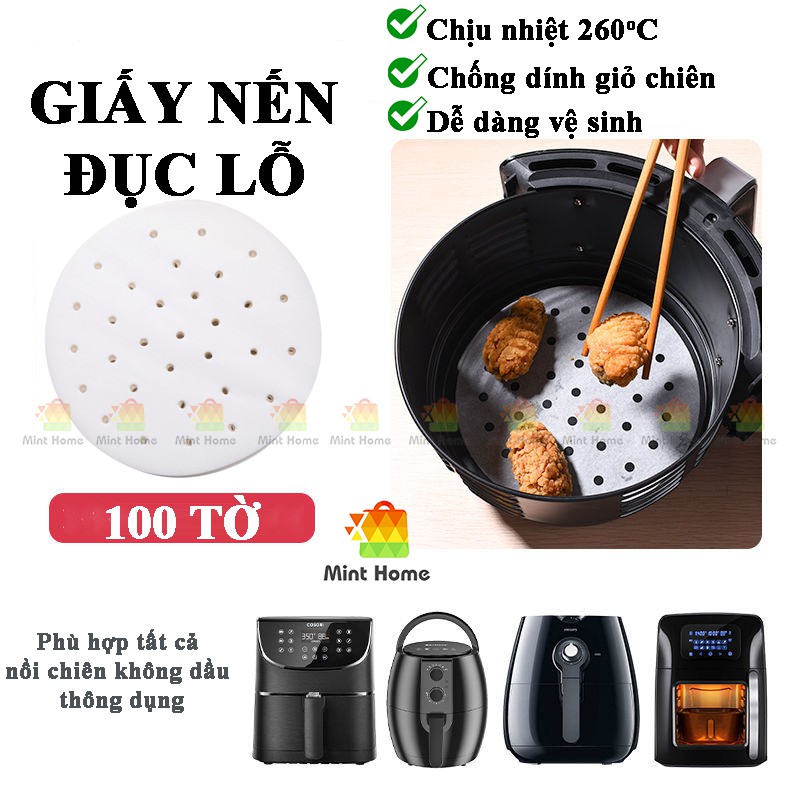 Giấy nến đục lỗ tròn chống dính lót cho nồi chiên không dầu, khuôn làm bánh, lò nướng thịt thay thế giấy bạc | BigBuy360 - bigbuy360.vn