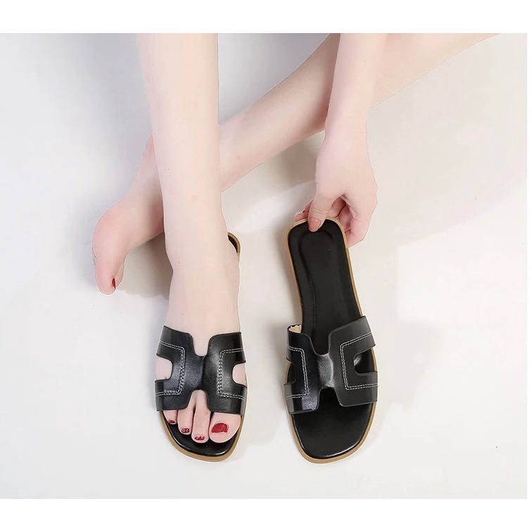 FREE SHIP Dép nữ chữ H màu đen quai ngang siêu đẹp