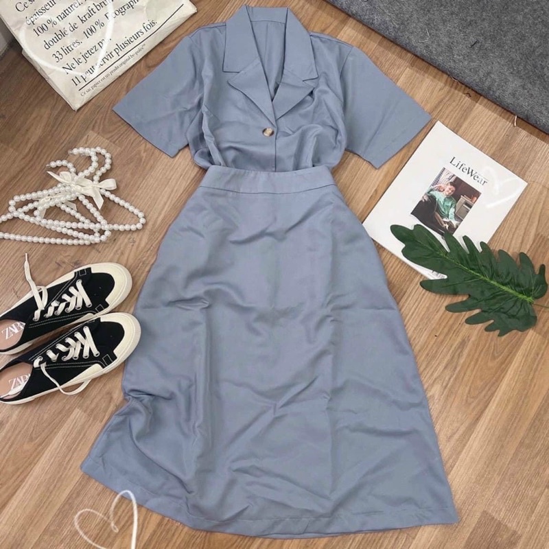 [Ảnh thật/video] set blazer+ chân váy dài phong cách Hàn Quốc/ Set đồ sang trọng, nữ tính/ đồ công sở