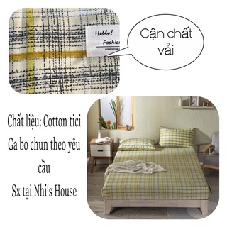 Set ga gối cotton tici kẻ nhập khẩu vải dày đẹp không xù lông