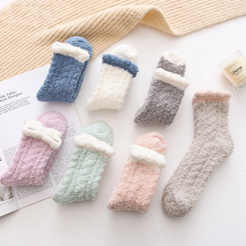 Tất cotton len nhung san hô dày giữ ấm dành cho phòng ngủ