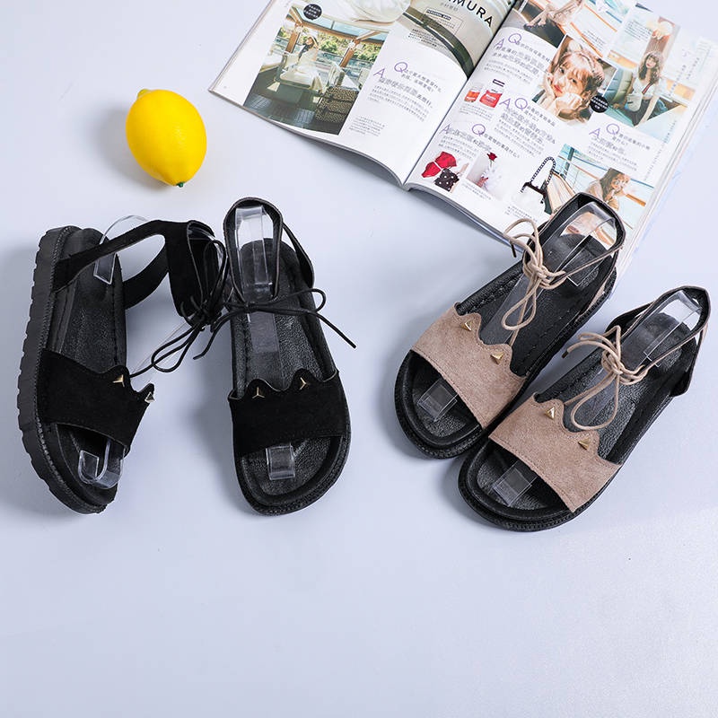 Giày Sandal Cột Dây Đính Tai Mèo Dễ Thương Phong Cách Hàn Quốc