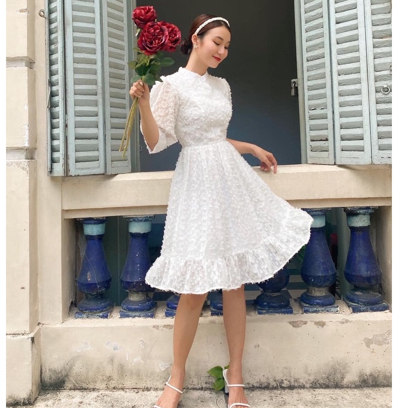 Đầm nữ sơ mi tùng xòe GUMAC màu trắng dễ thương DB645 | BigBuy360 - bigbuy360.vn