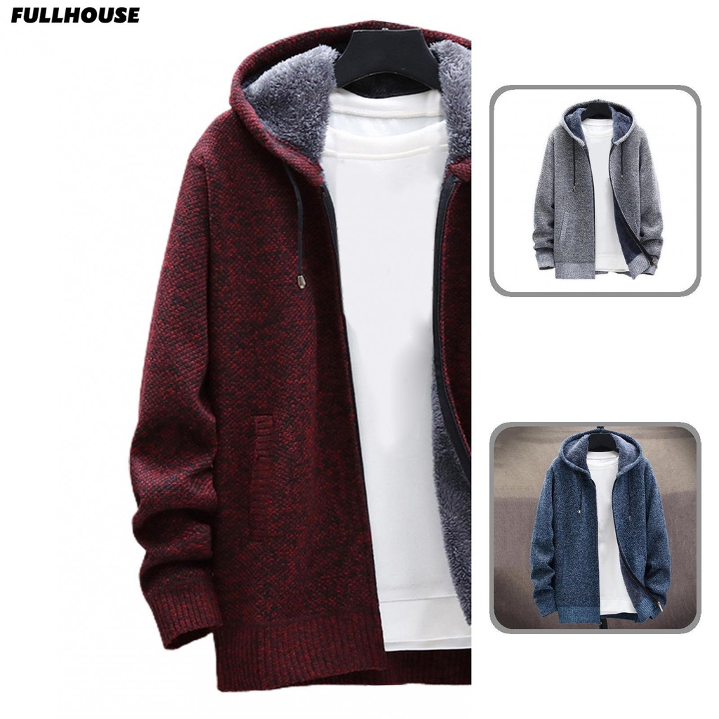 Áo khoác cardigan có mũ phối khóa kéo thời trang thu đông ấm áp cho nam - Hàng mới về