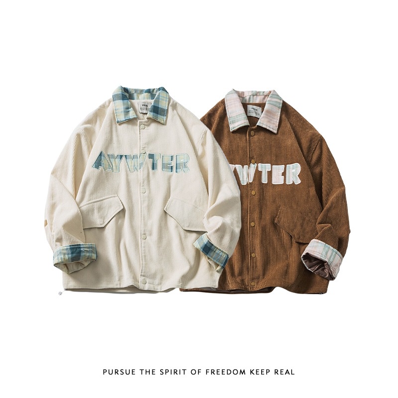 Áo Khoác Nhung Kẻ Dáng Rộng Phong Cách Retro Dành Cho Nam Giới