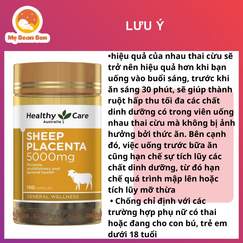 Nhau Thai Cừu Úc Healthy Care Sheep Placenta 5000mg 100 viên giúp da sáng bóng mịn màng cho người trên 18 tuổi