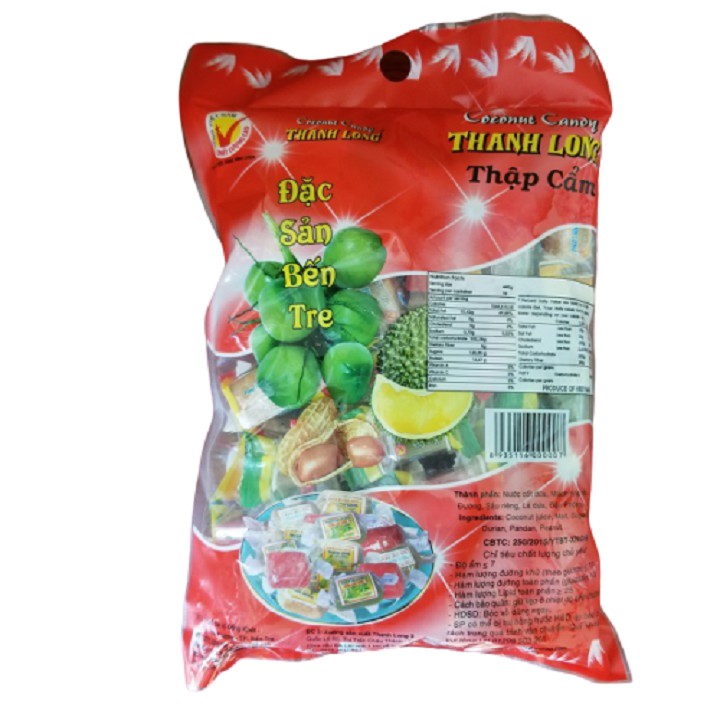 Kẹo dừa thanh long thập cẩm - đặc sản Bến Tre (500g) - đồ ăn vặt Sài Gòn, thơm ngon đậm vị - ViXi Food