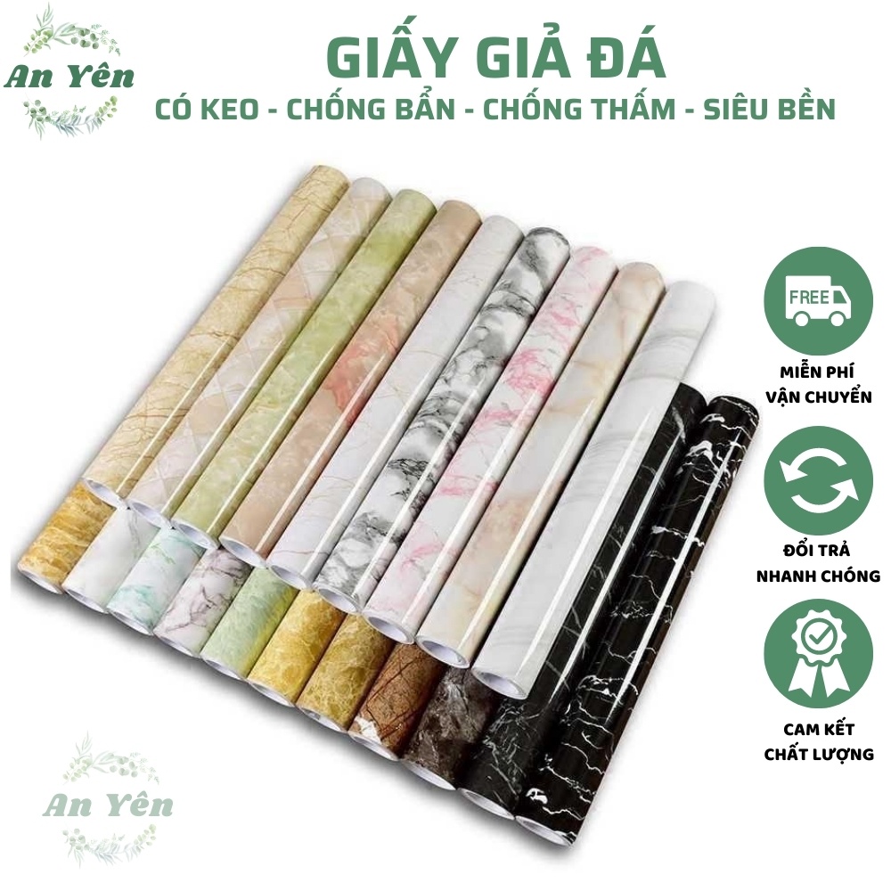 Giấy dán tường khổ 1m2 PVC dày chống thấm nước họa tiết giả đá hoa cương,giấy dán tường phủ pvc kèm keo dán chống ẩm mốc