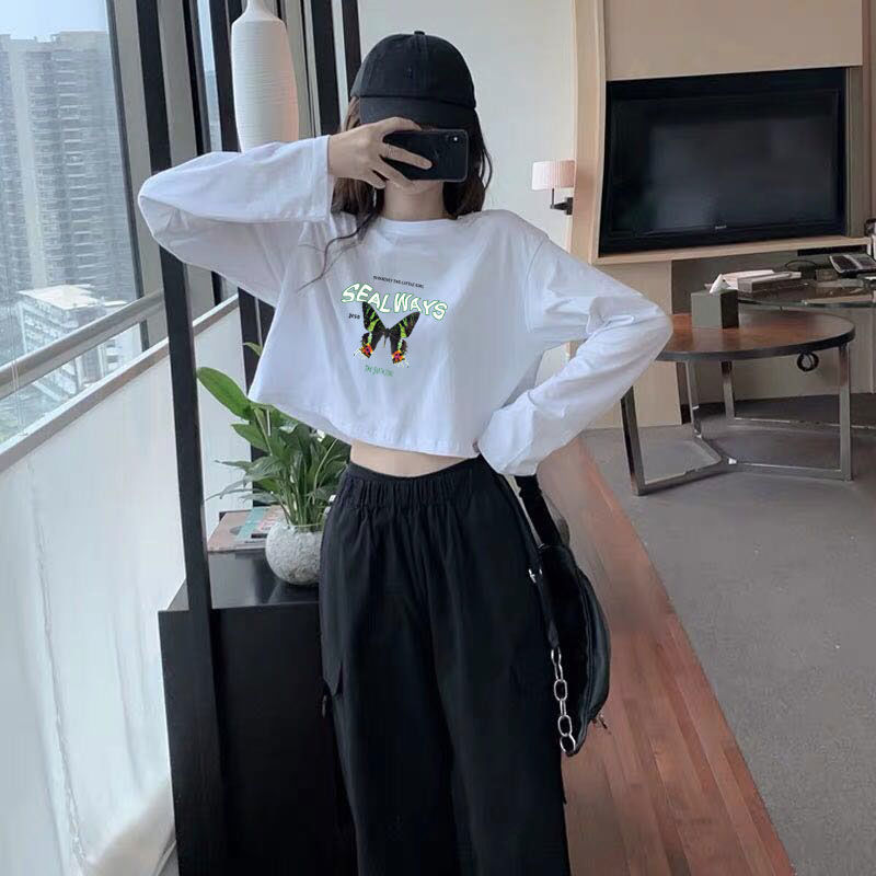 Áo Thun Lửng Tay Dài Dáng Rộng Thiết Kế Đơn Giản Phong Cách Hàn Quốc