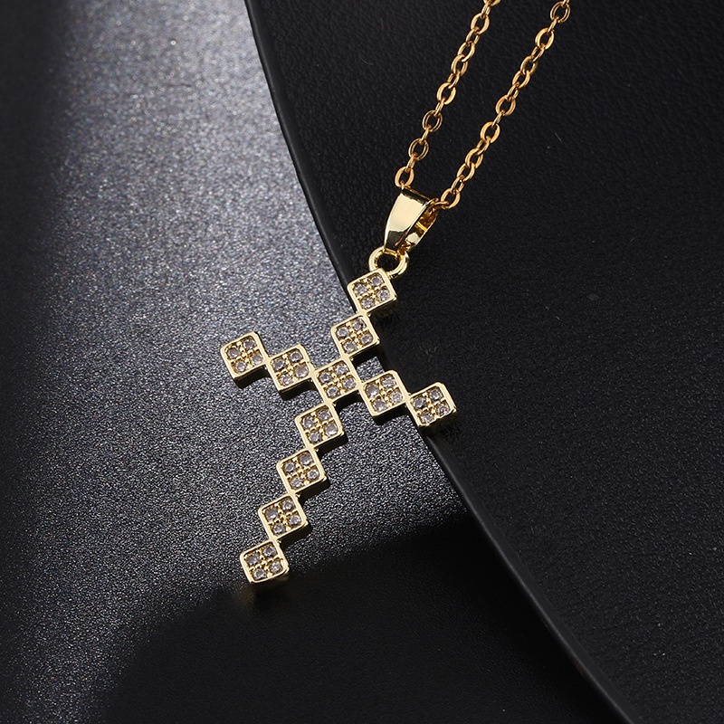 zheting Vòng cổ zhenting bằng thép titan mặt thánh giá đính đá zircon phong cách hip hop cho nam và nữ