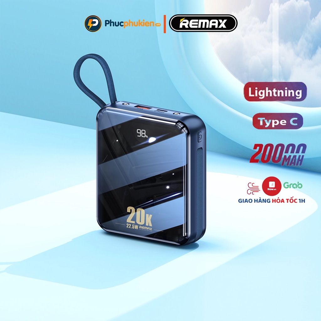 Sạc dự phòng 20000mah chính hãng Remax RPP 51 sạc nhanh iPhone 20w và tích hợp dây sạc iPhone và Type C Phúc Phụ Kiện