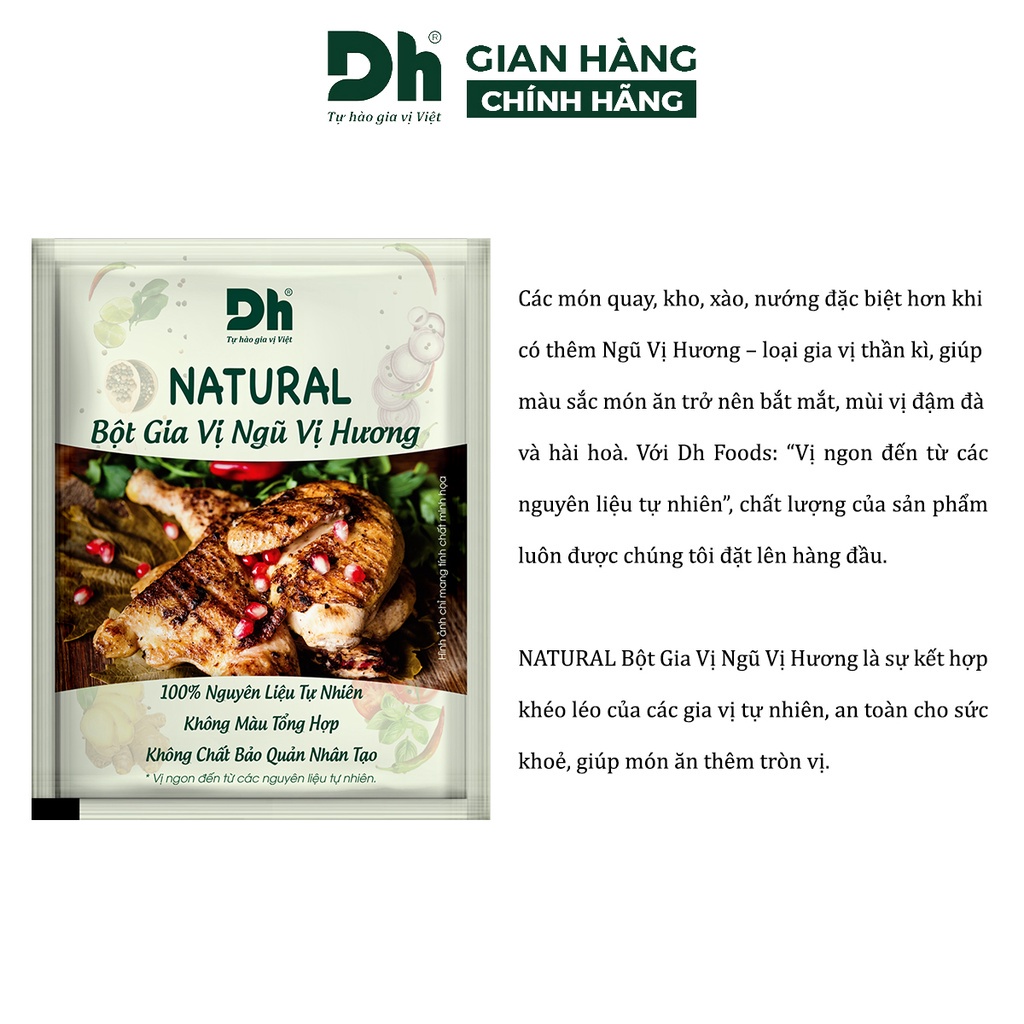 Bột gia vị ngũ vị hương Natural DH Foods ướp thịt nêm sẵn thành phần tự nhiên gói 10gr - DHGVT78