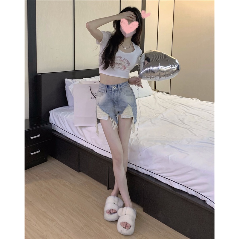 Quần jeans Nữ Lưng Cao Xẻ Rách Cá Tính