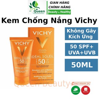 Kem chống nắng Vichy SPF50 cho da dầu mụn nhạy cảm hỗn hợp thiên dầu không đổ dầu vật lý, hóa học Queen Beauty - KCN