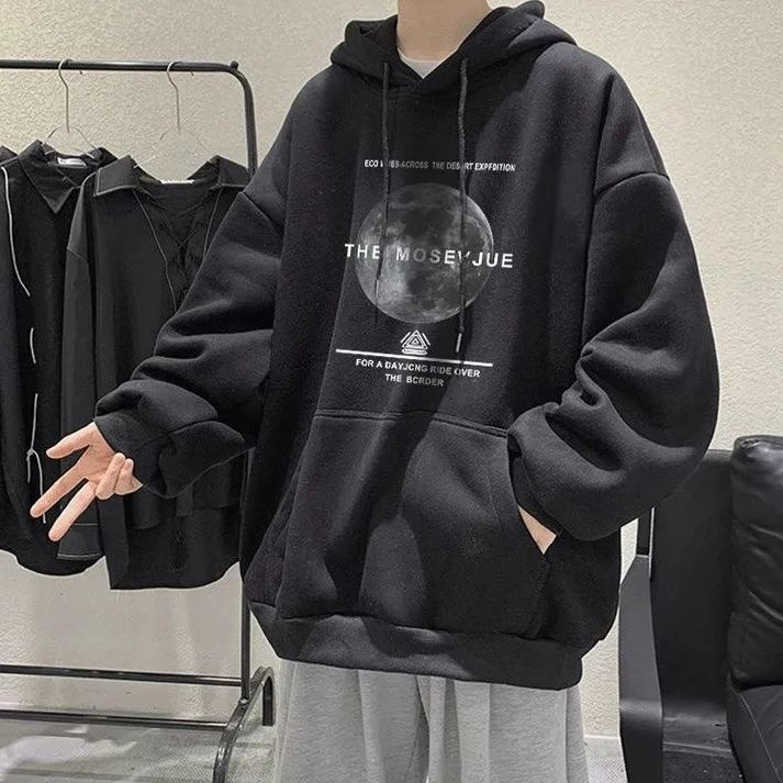 Áo hoodie dáng rộng in hình mặt trăng thời trang Hàn Quốc dành cho nam