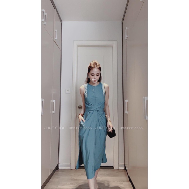 BÁN SỈ VÁY XANH XOẮN EO BUỘC DÂY CHO NỮ